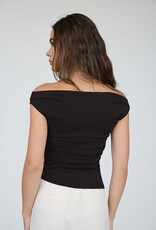 Miss Bliss Blu Off The Shoulder Ruched Detail Knit Top-Black