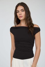 Miss Bliss Blu Off The Shoulder Ruched Detail Knit Top-Black