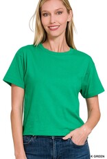 Miss Bliss Zen Cropped Cotton Crew Neck SS Top- K Green