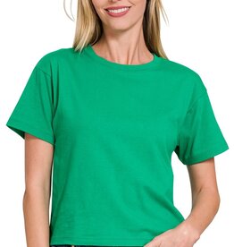 Miss Bliss Cropped Cotton Crew Neck SS Top- K Green