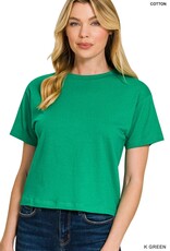 Miss Bliss Zen Cropped Cotton Crew Neck SS Top- K Green