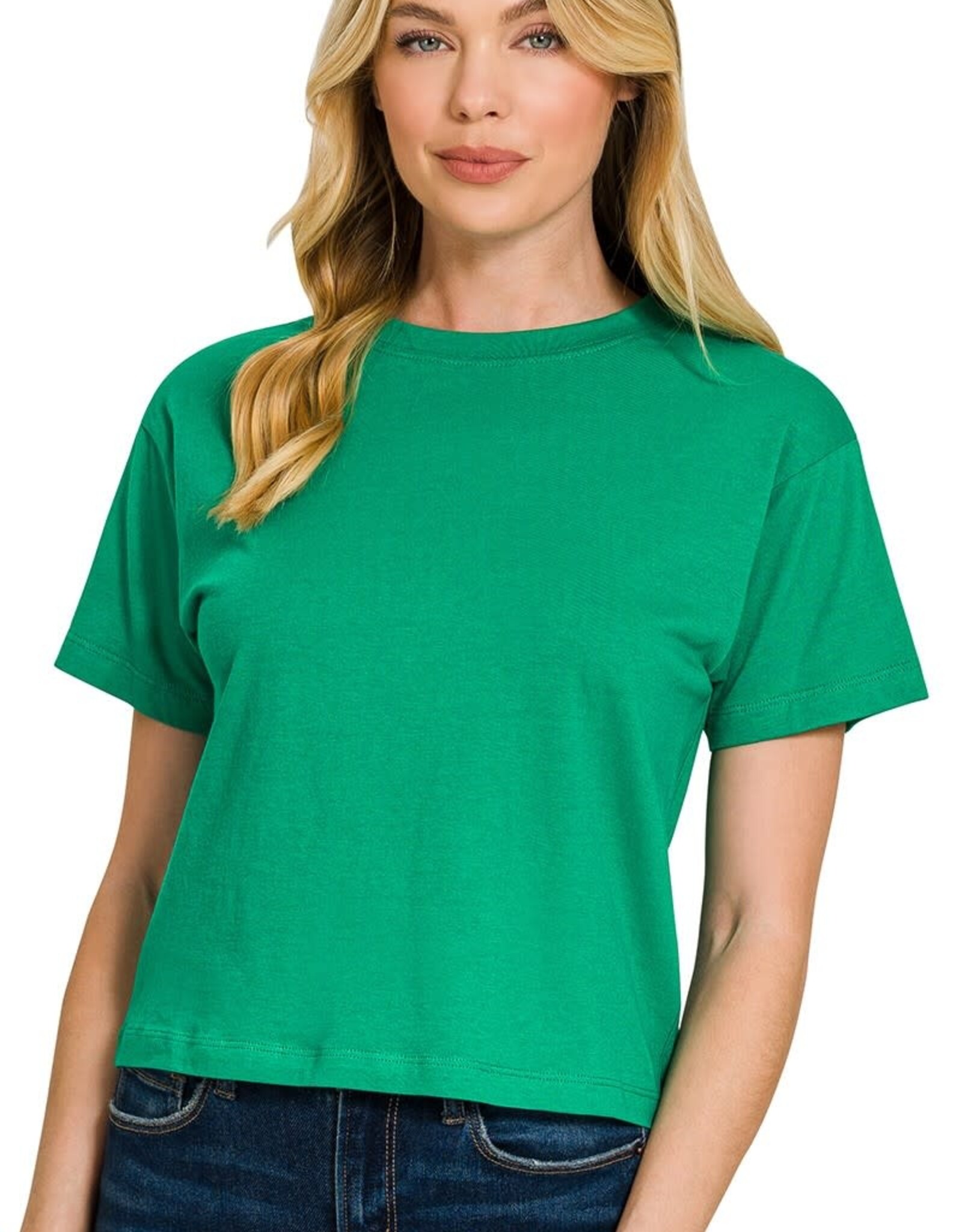 Miss Bliss Zen Cropped Cotton Crew Neck SS Top- K Green