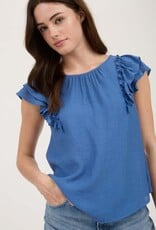 Miss Bliss Blu Ruffle Detail Back Bow Detail Ss Top-Blue