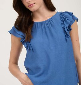 Miss Bliss Blu Ruffle Detail Back Bow Detail Ss Top-Blue
