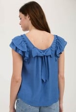 Miss Bliss Blu Ruffle Detail Back Bow Detail Ss Top-Blue