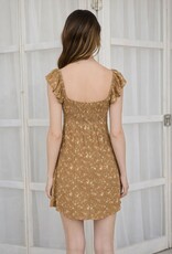 Blu Floral Front Cut-out With Tie Mini Dress-Camel