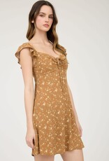 Blu Floral Front Cut-out With Tie Mini Dress-Camel