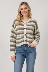 Miss Bliss Dream Tort Button Striped Cardi W Pockets-Olive