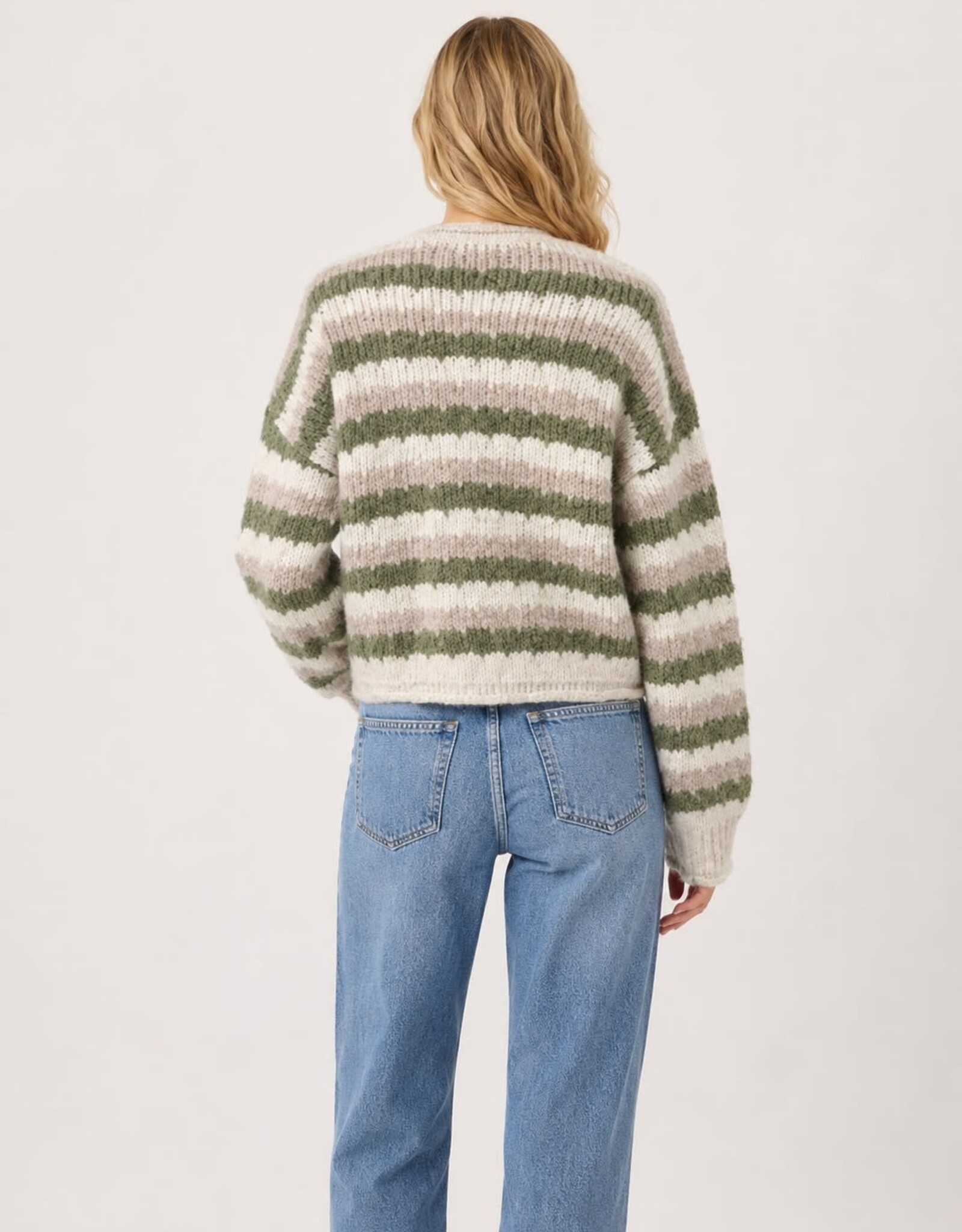 Miss Bliss Dream Tort Button Striped Cardi W Pockets-Olive