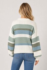 Miss Bliss Dream Semi Crop Striped Balloon Slv Pullover-Mint/Multi