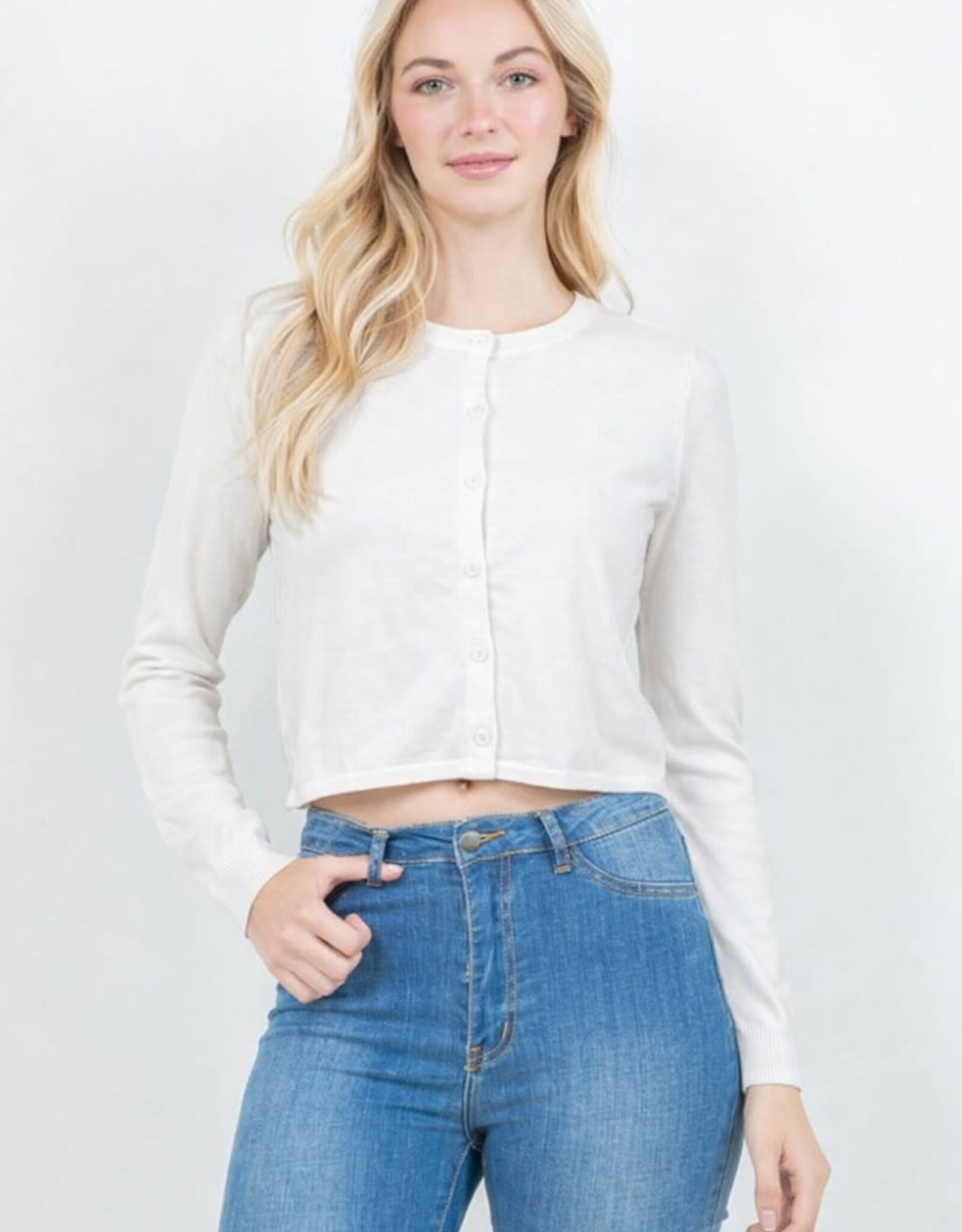 Miss Bliss Dream Slim Fit Button Up Cardigan-Off White