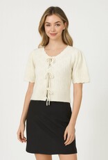 Miss Bliss Dream Delicate Tie-front Pointelle Knit Top-Ivory