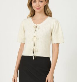 Miss Bliss Dream Delicate Tie-front Pointelle Knit Top-Ivory