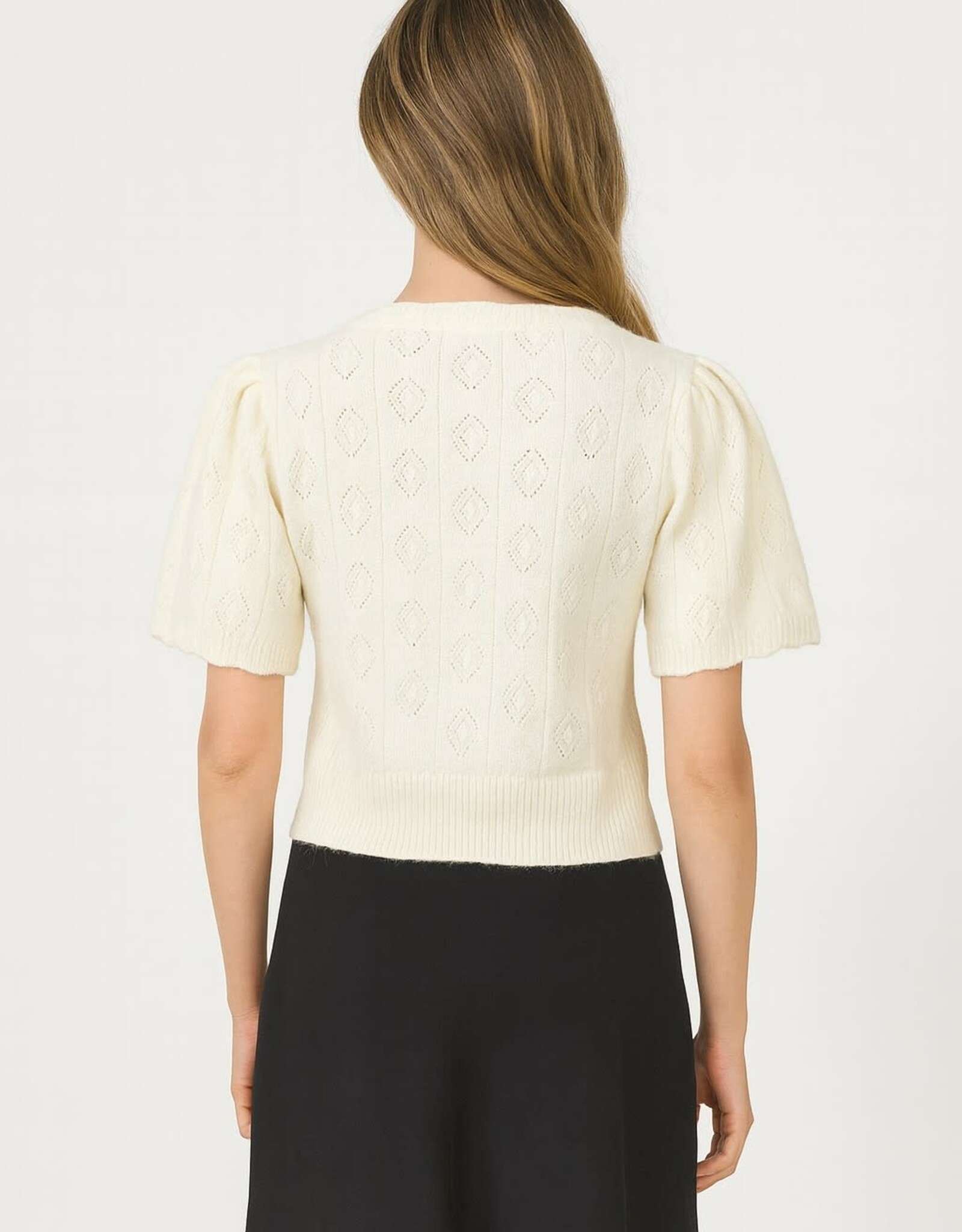Miss Bliss Dream Delicate Tie-front Pointelle Knit Top-Ivory