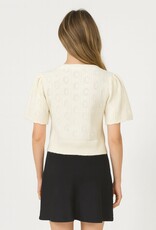 Miss Bliss Dream Delicate Tie-front Pointelle Knit Top-Ivory