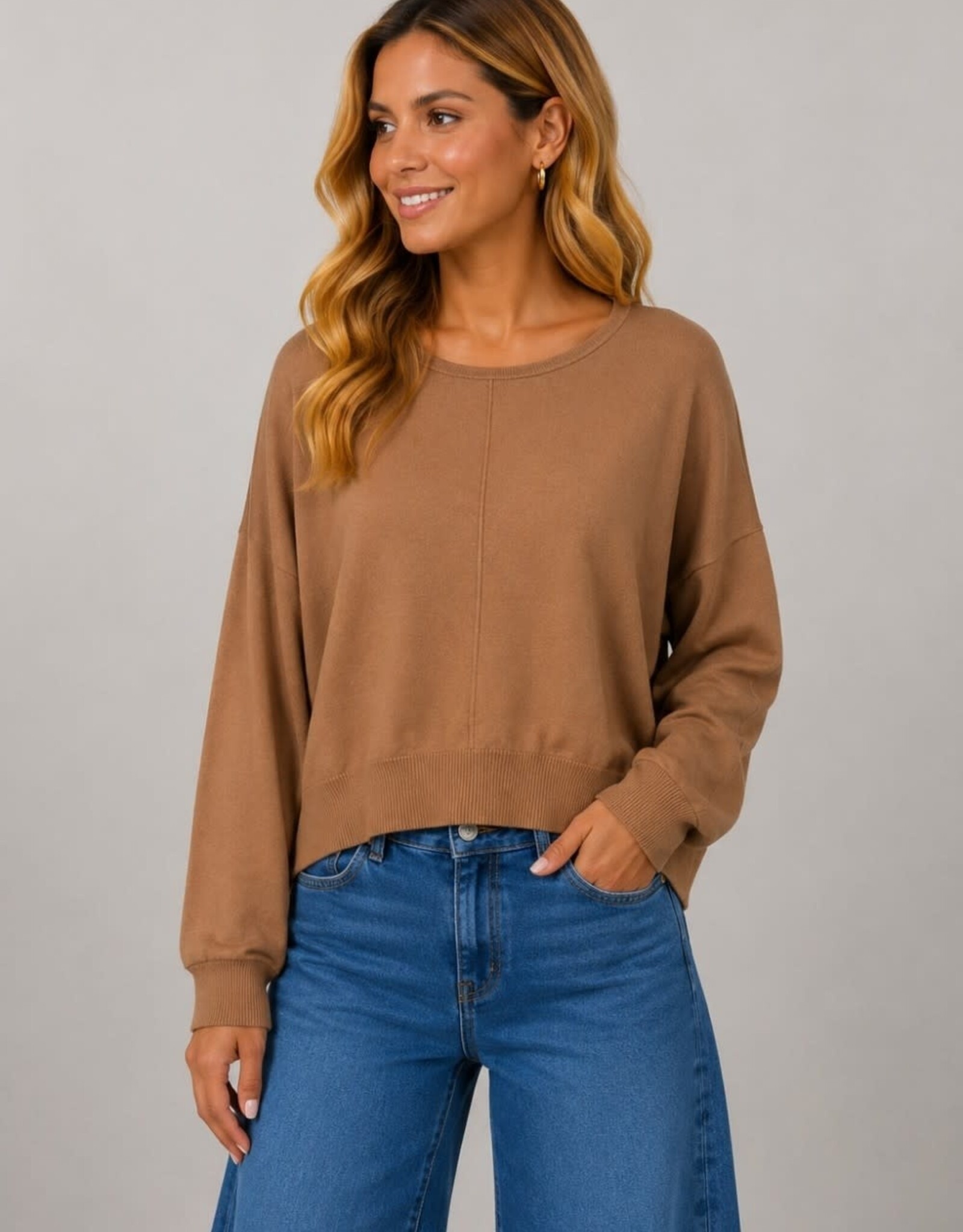 Miss Bliss Dream Front Seam Round Neck Pullover-Ht Bourbon