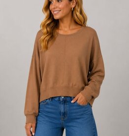 Miss Bliss Dreamers Front Seam R Neck Pullover-Ht Bourbon