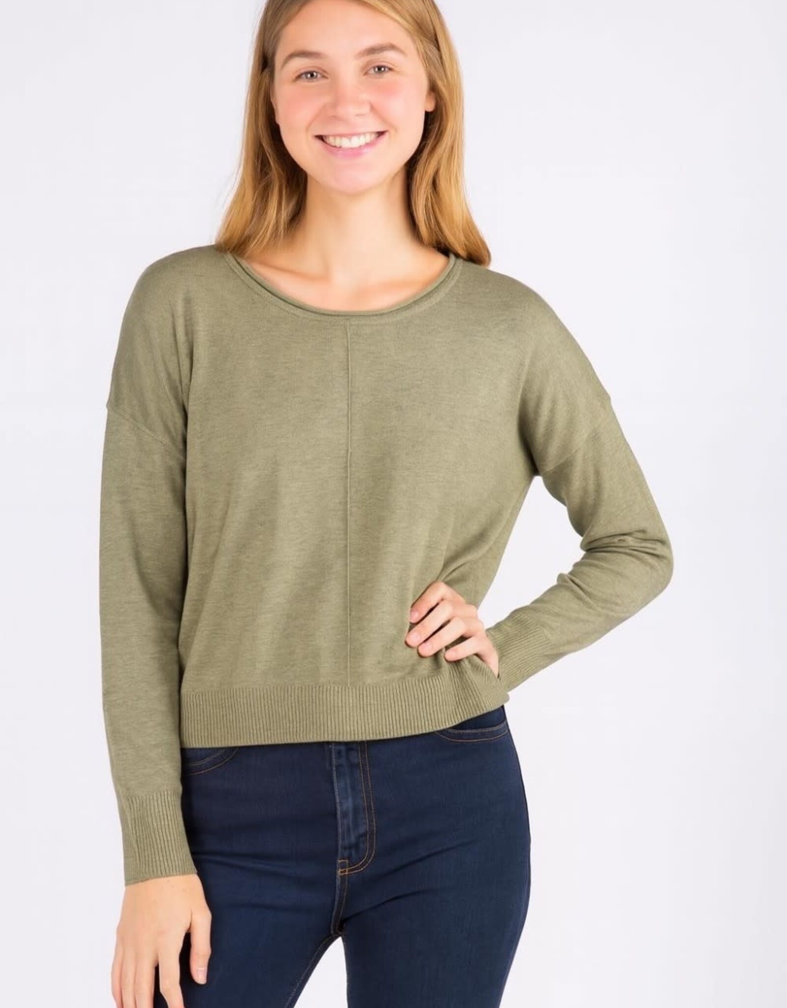 Miss Bliss Dream Front Seam Round Neck Pullover-Ht Olive
