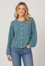 Miss Bliss Dream Subtle Puff Slv Crew Button-Up Cardigan-Teal