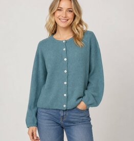 Miss Bliss Dreamers Crew Button Up Cardigan-Teal