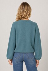 Miss Bliss Dream Subtle Puff Slv Crew Button-Up Cardigan-Teal