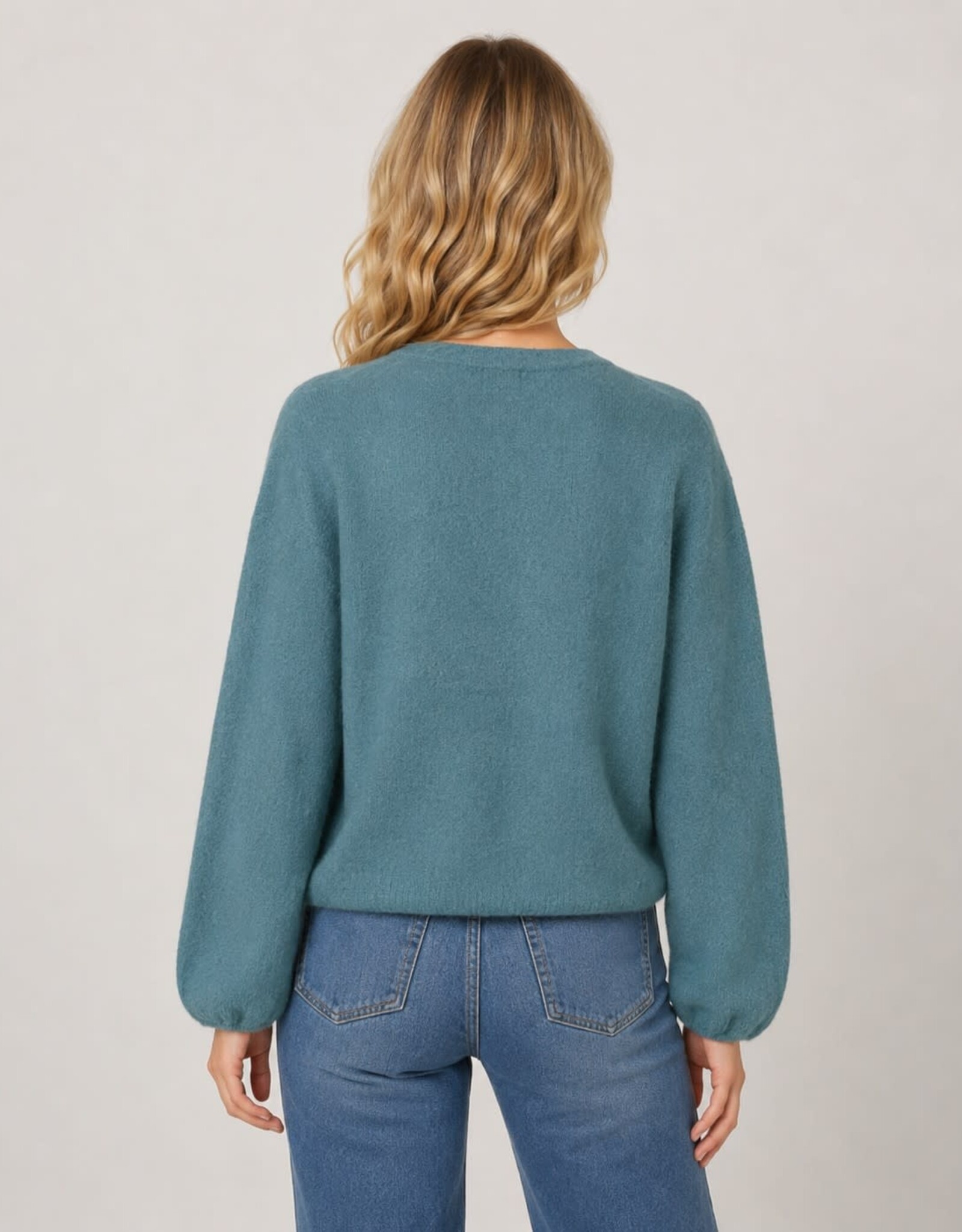 Miss Bliss Dream Subtle Puff Slv Crew Button-Up Cardigan-Teal