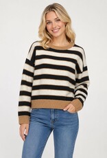 Miss Bliss Dream Wool Blend Striped Pullover W Contrast Hems-Camel