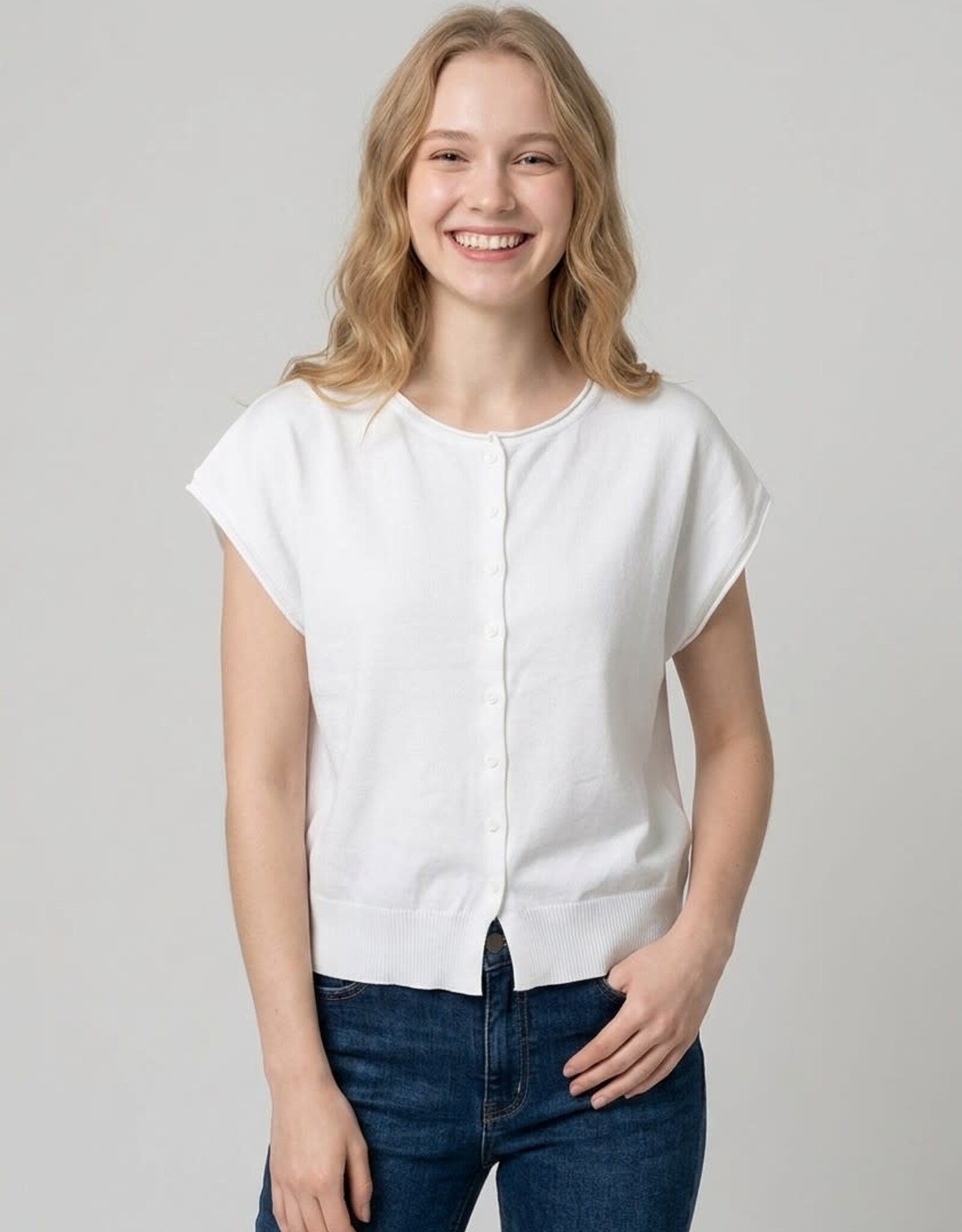 Miss Bliss Dream Chic SS Cropped Cardigan-Off White