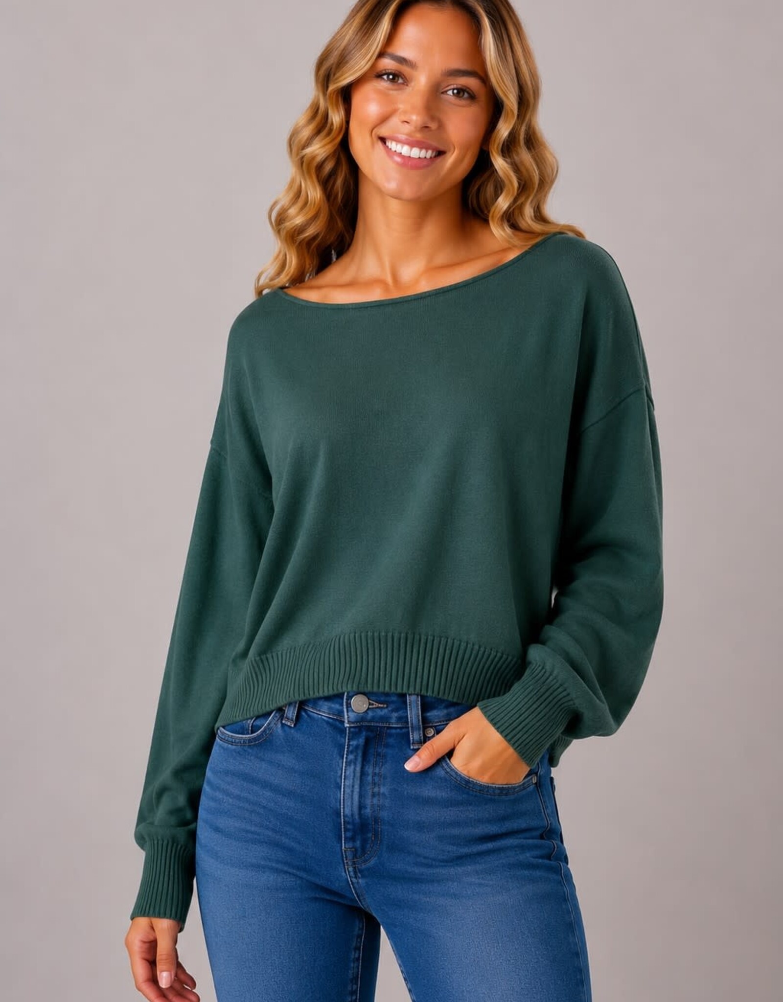 Miss Bliss Dream Boat Neck Pullover Sweater-Ht Juniper