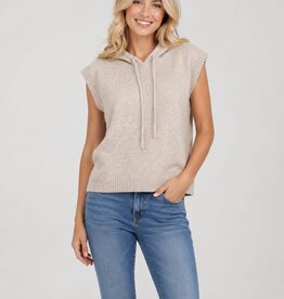 Miss Bliss Dreamers Draw String Hoodie Vest-Taupe