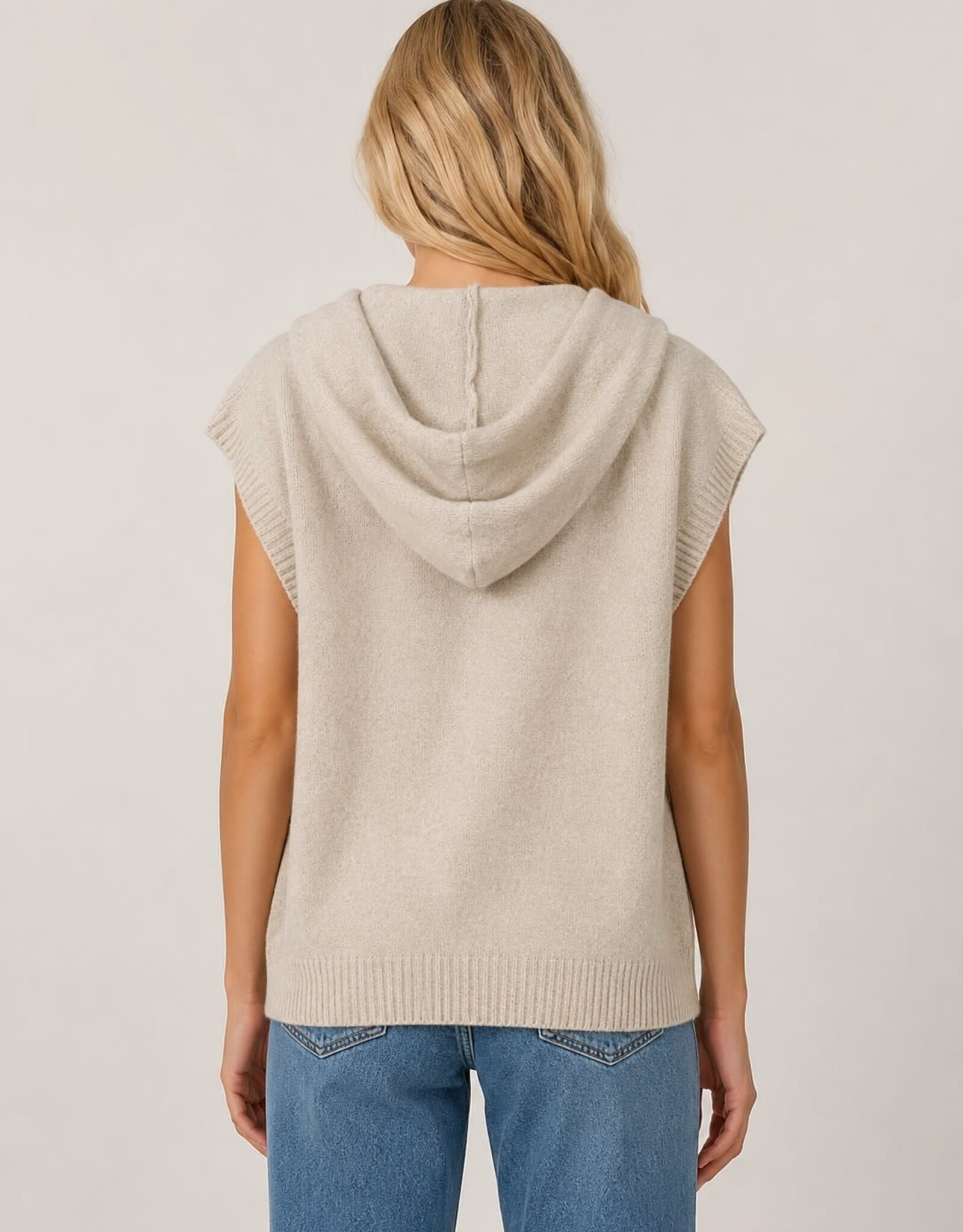 Miss Bliss Dream Draw String SS Hoodie Sweater Vest-Taupe