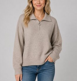Miss Bliss Dreamers 1/2 Zipper Collar Sweater-Mocha
