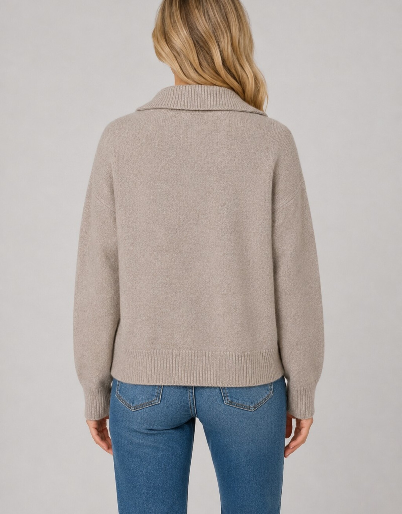 Miss Bliss Dream 1/2 Zipper Collar Sweater-Mocha