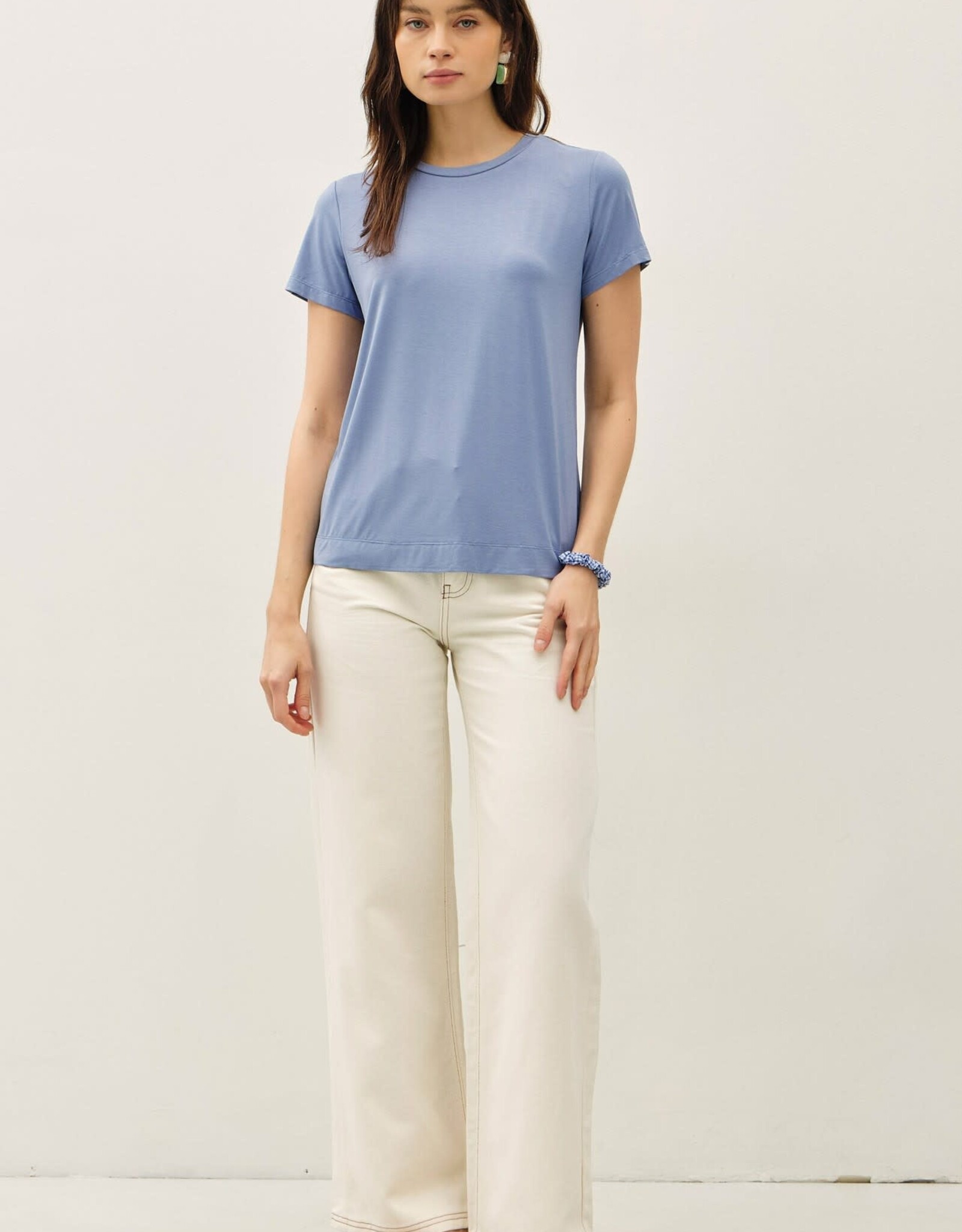 Miss Bliss BC Bamboo/modal Basic Round Neck T Shirt-Foggy Blue