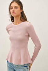 Miss Bliss BC Peplum Ribbed Sweater Top- Blush
