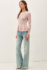 Miss Bliss BC Peplum Ribbed Sweater Top- Blush