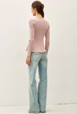 Miss Bliss BC Peplum Ribbed Sweater Top- Blush
