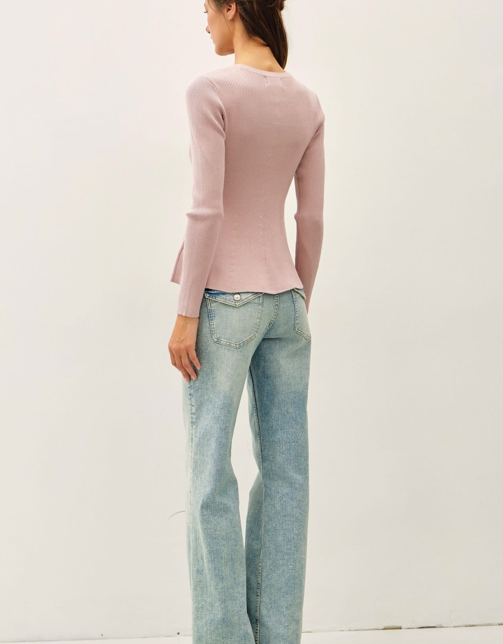 Miss Bliss BC Peplum Ribbed Sweater Top- Blush