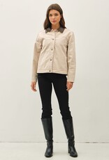 Miss Bliss BC Garment Washed Leather Collar Barn Jacket- Beige
