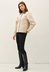 Miss Bliss BC Garment Washed Leather Collar Barn Jacket- Beige