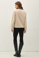 Miss Bliss BC Garment Washed Leather Collar Barn Jacket- Beige