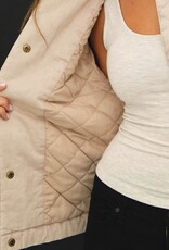 Miss Bliss BC Garment Washed Leather Collar Barn Jacket- Beige