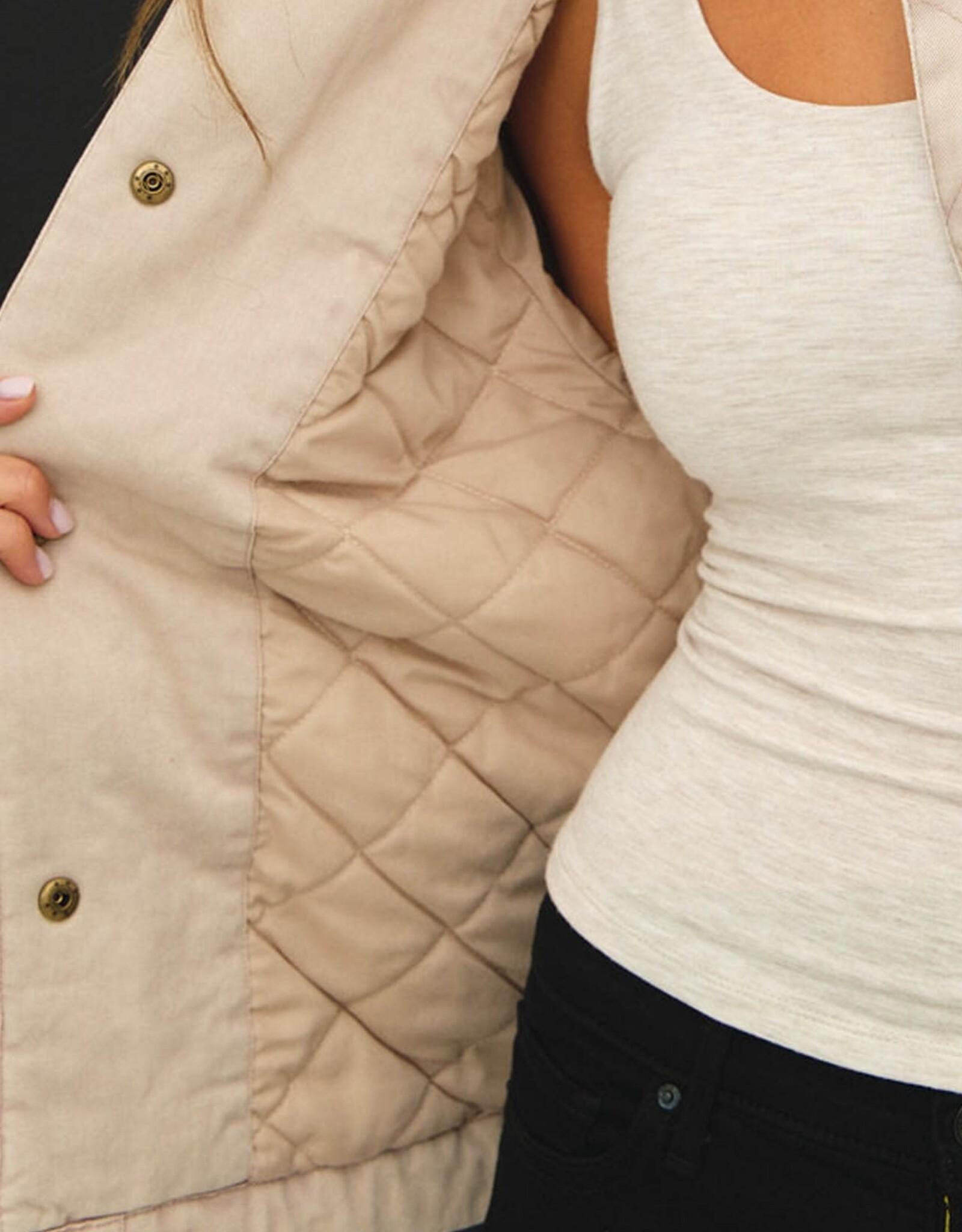 Miss Bliss BC Garment Washed Leather Collar Barn Jacket- Beige