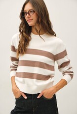 Miss Bliss BC Cropped Long Sleeve Large Stripe Sweater- Ivory/Mocha