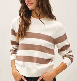 Miss Bliss Preppy Cropped Stripe Pullover- Ivory/Mocha
