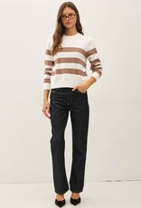 Miss Bliss BC Cropped Long Sleeve Large Stripe Sweater- Ivory/Mocha