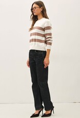 Miss Bliss BC Cropped Long Sleeve Large Stripe Sweater- Ivory/Mocha
