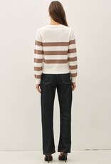 Miss Bliss BC Cropped Long Sleeve Large Stripe Sweater- Ivory/Mocha