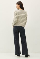 Miss Bliss BC Striped Cotton Slub Henley Sweater- Pebble