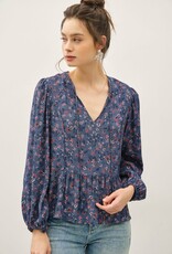 Miss Bliss BC Floral Print V-neck Chiffon Blouse Top- Titan